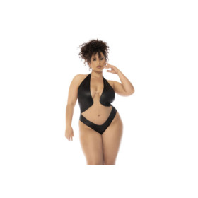 Body dos nu Romy grande taille couleur noir et chair, résille transparente 